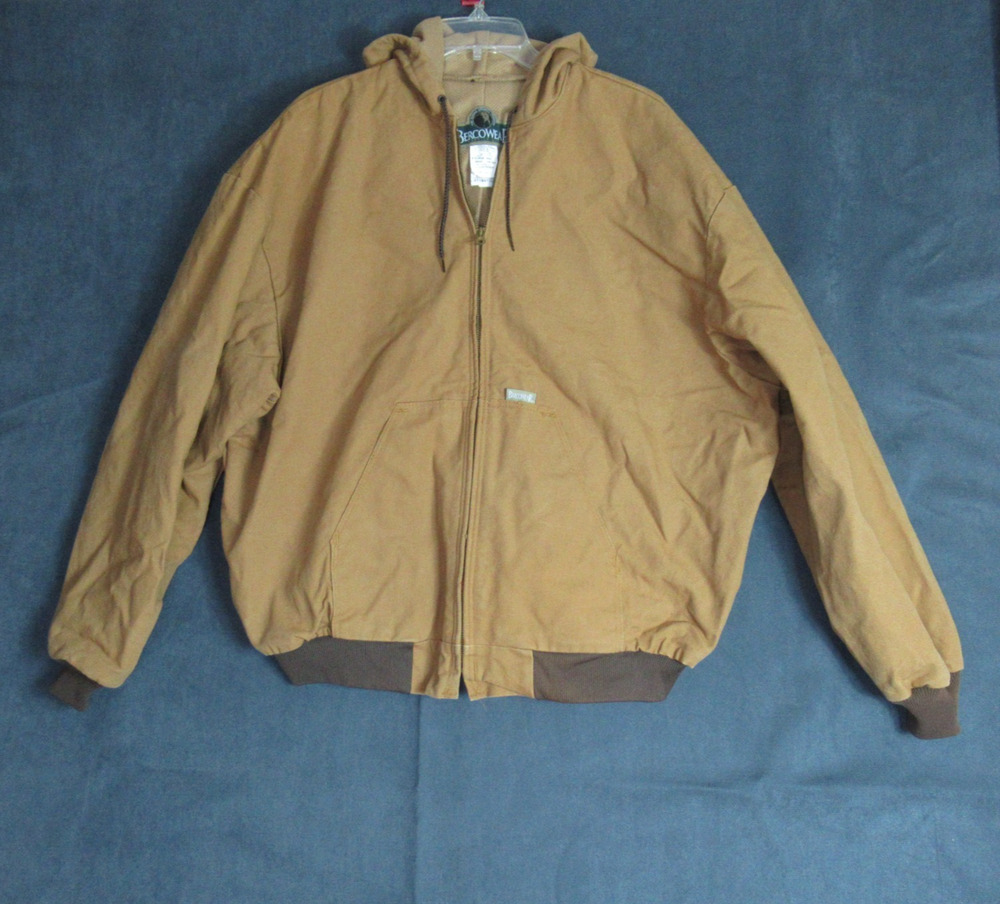 Vintage Bercowear Jacket Men XL Brown Canvas Full Zip Workwear Chore Barn Hoodie